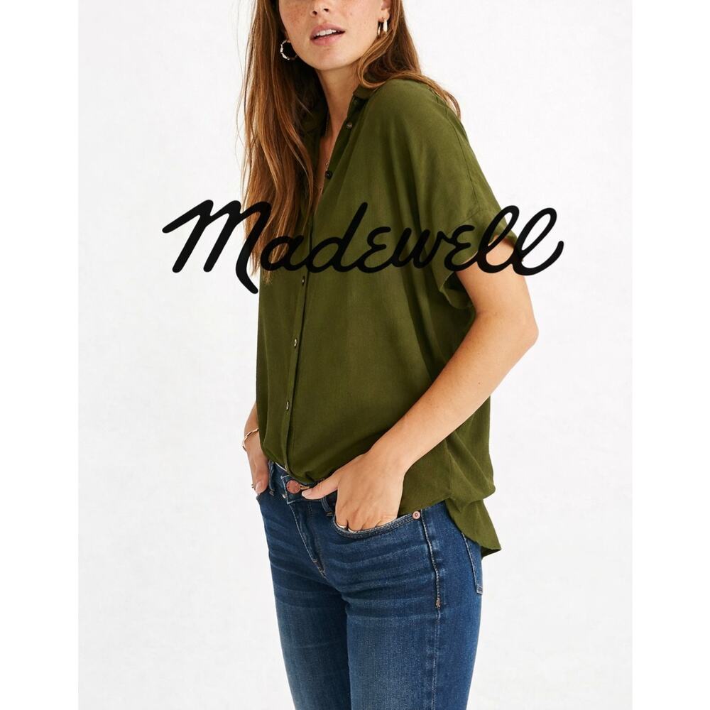 Madewell Olive Green Sleeveless Button Front Blouse Size M Relaxed Fit